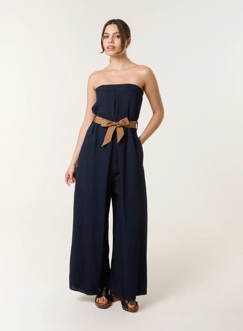 بلو فانيلا Linen Belted Wide Bandeau Jumpsuit